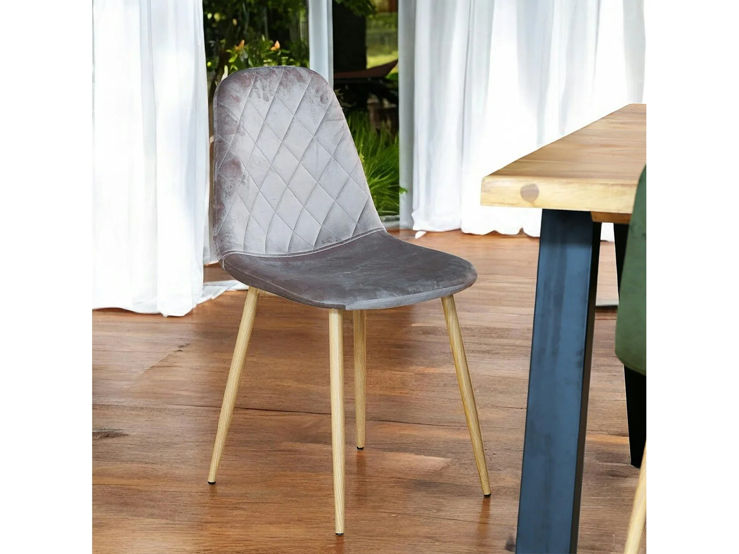 Chaise capitonnée velours gris taupe HAWAI (lot de 2)