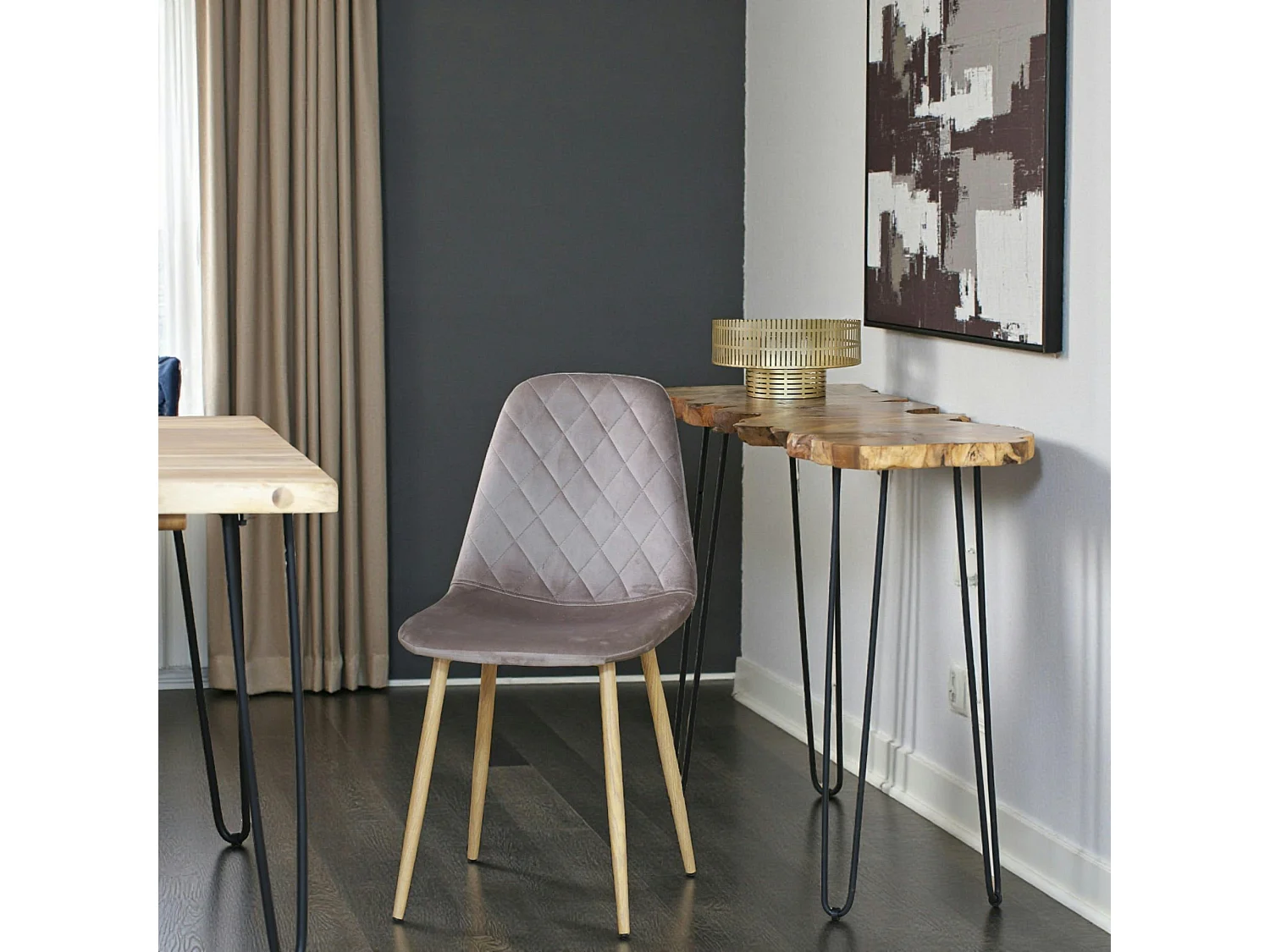 Chaise capitonnée velours gris taupe HAWAI (lot de 2)