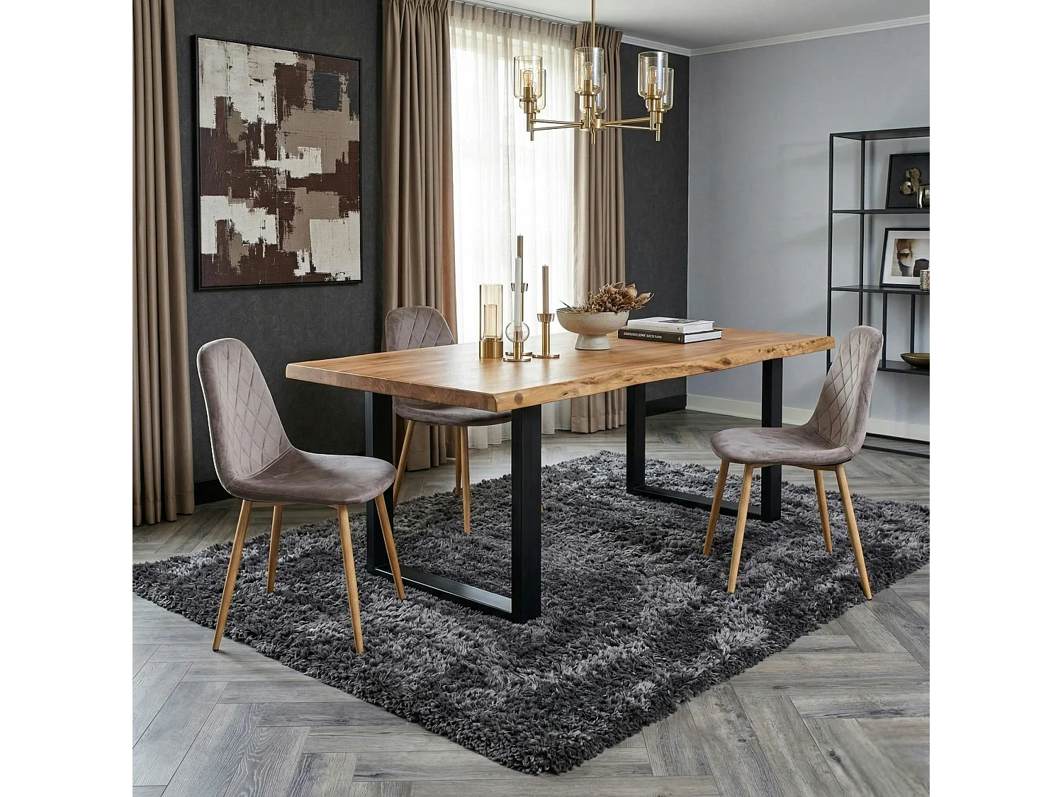 Chaise capitonnée velours gris taupe HAWAI (lot de 2)