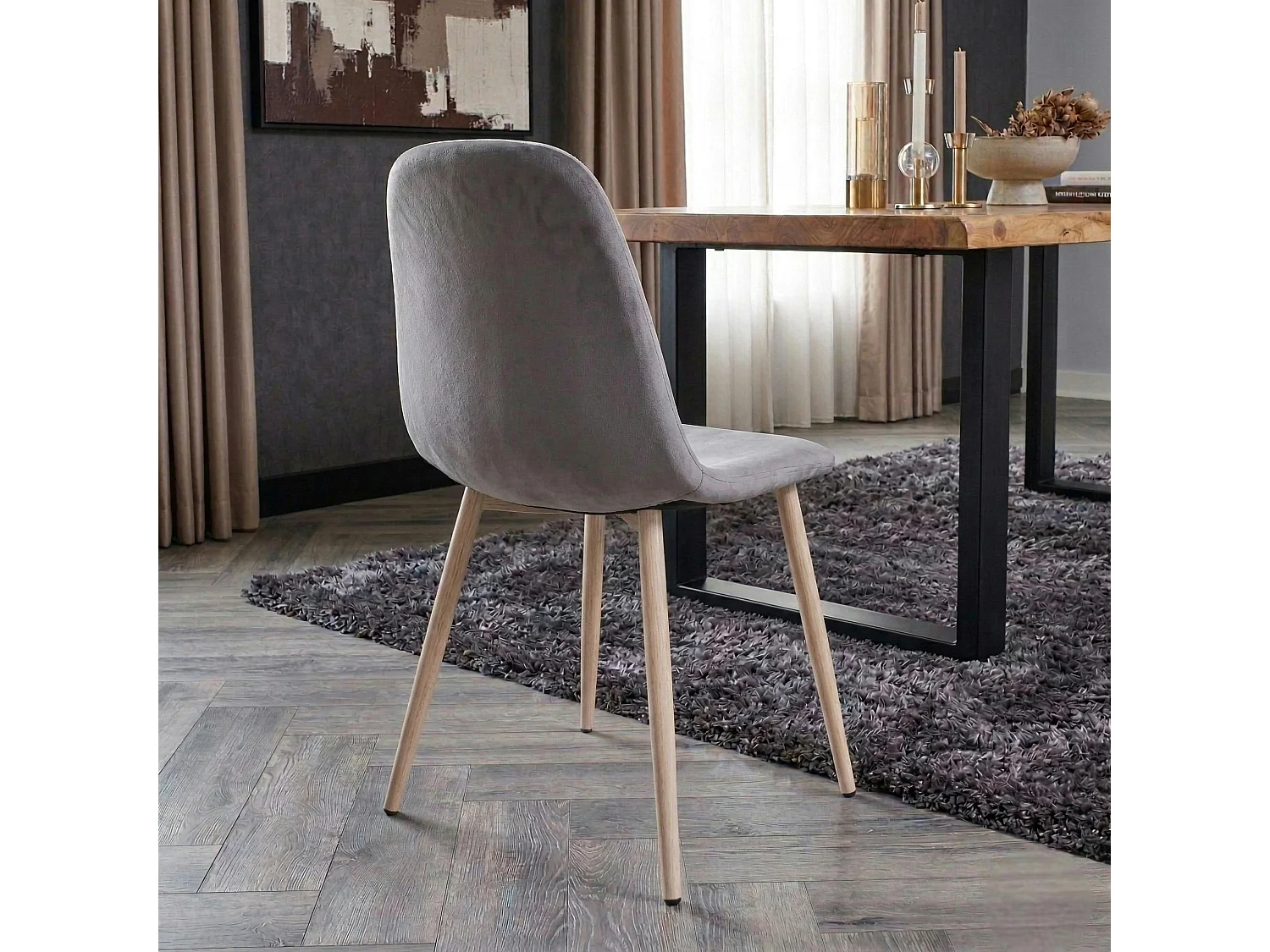 Chaise capitonnée velours gris taupe HAWAI (lot de 2)