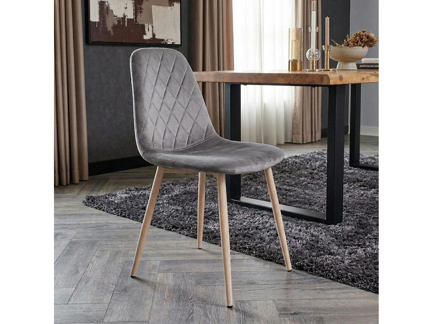 Chaise capitonnée velours gris taupe HAWAI (lot de 2)