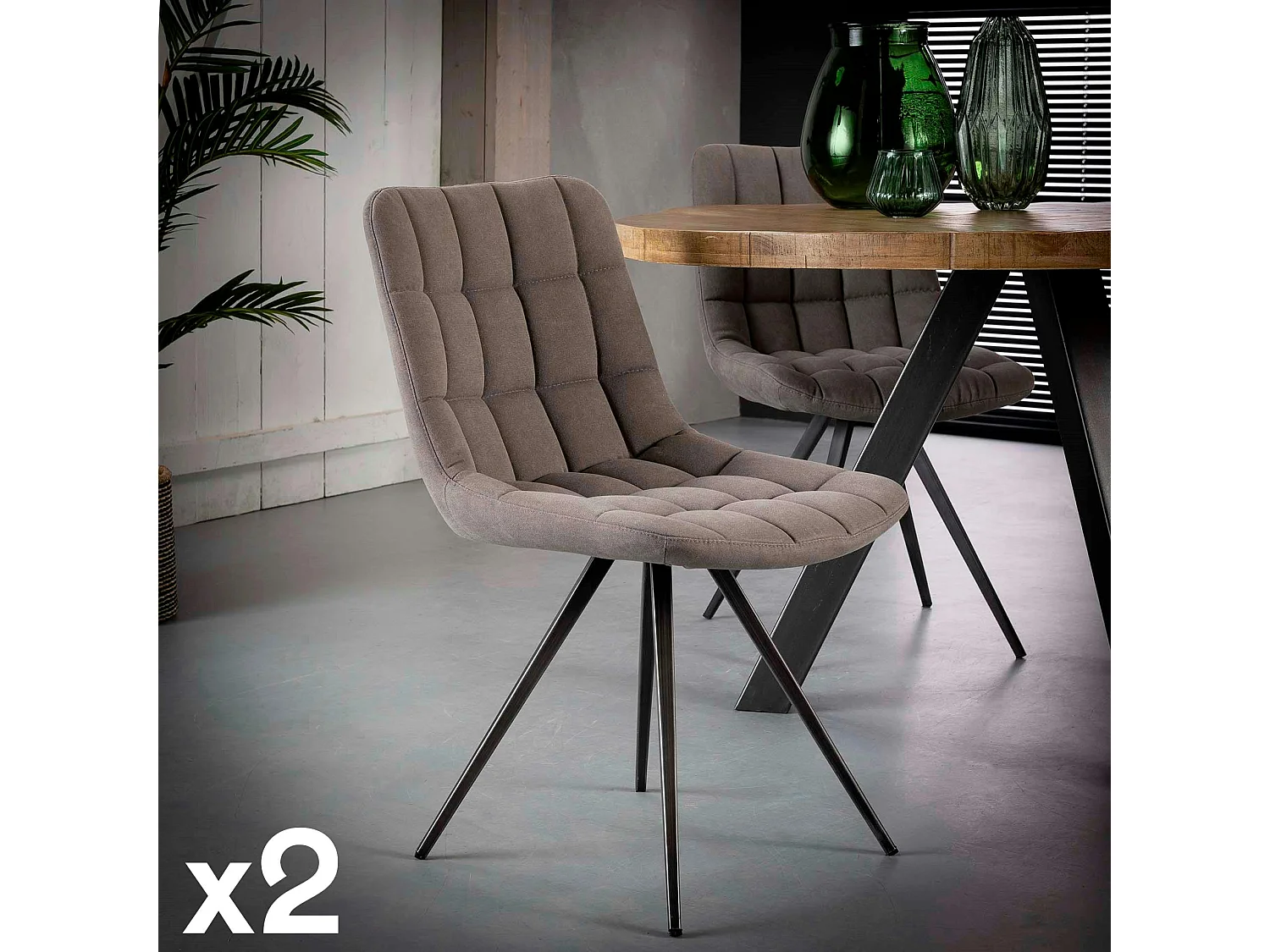 Chaise salle à manger tissu jeans anthracite (lot de 2)