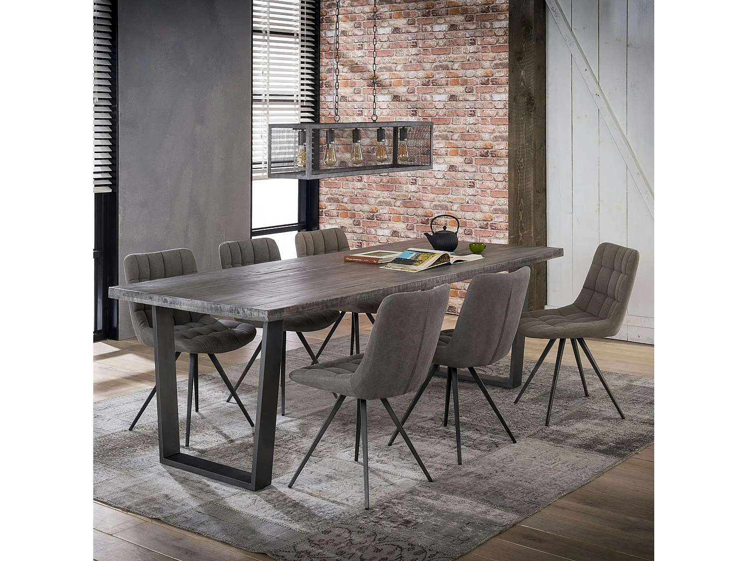 Chaise salle à manger tissu jeans anthracite (lot de 2)