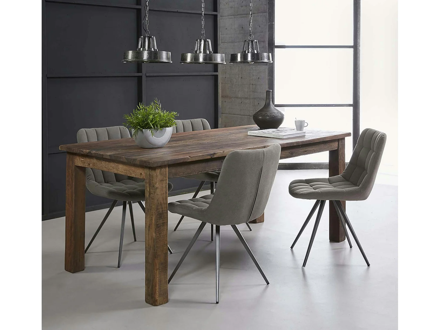 Chaise salle à manger tissu jeans anthracite (lot de 2)