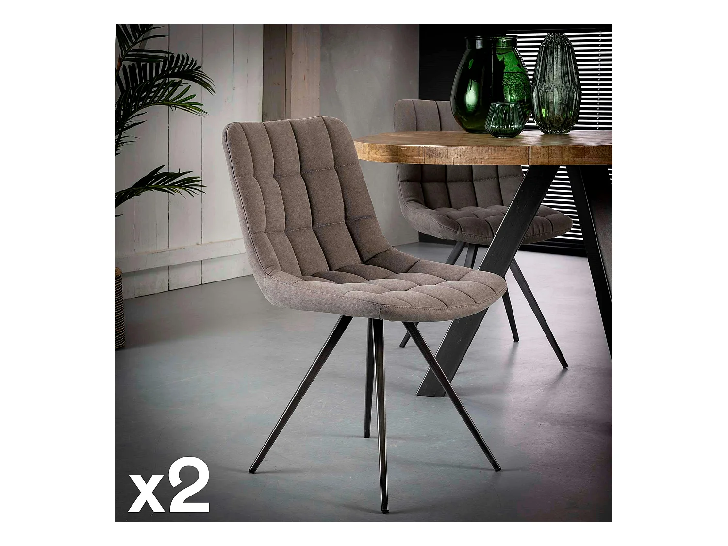 Chaise salle à manger tissu jeans anthracite (lot de 2)