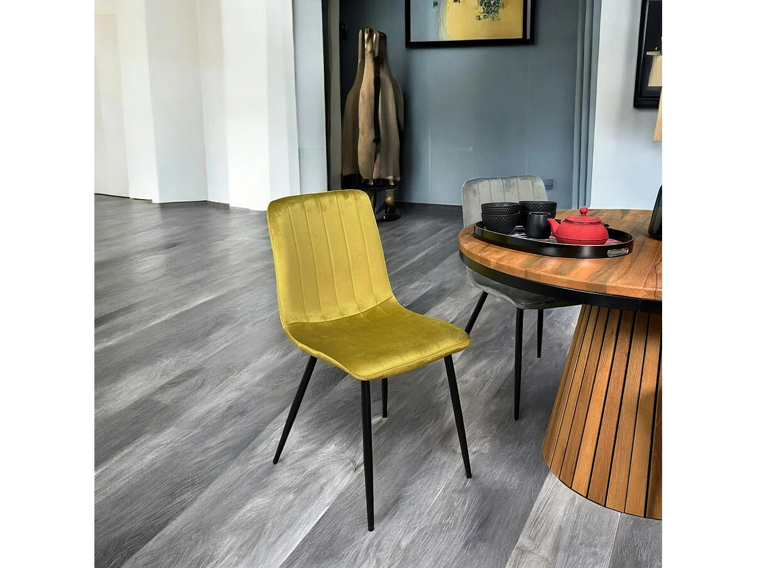 Chaise à rayures velours moutarde (lot de 2) MALANG