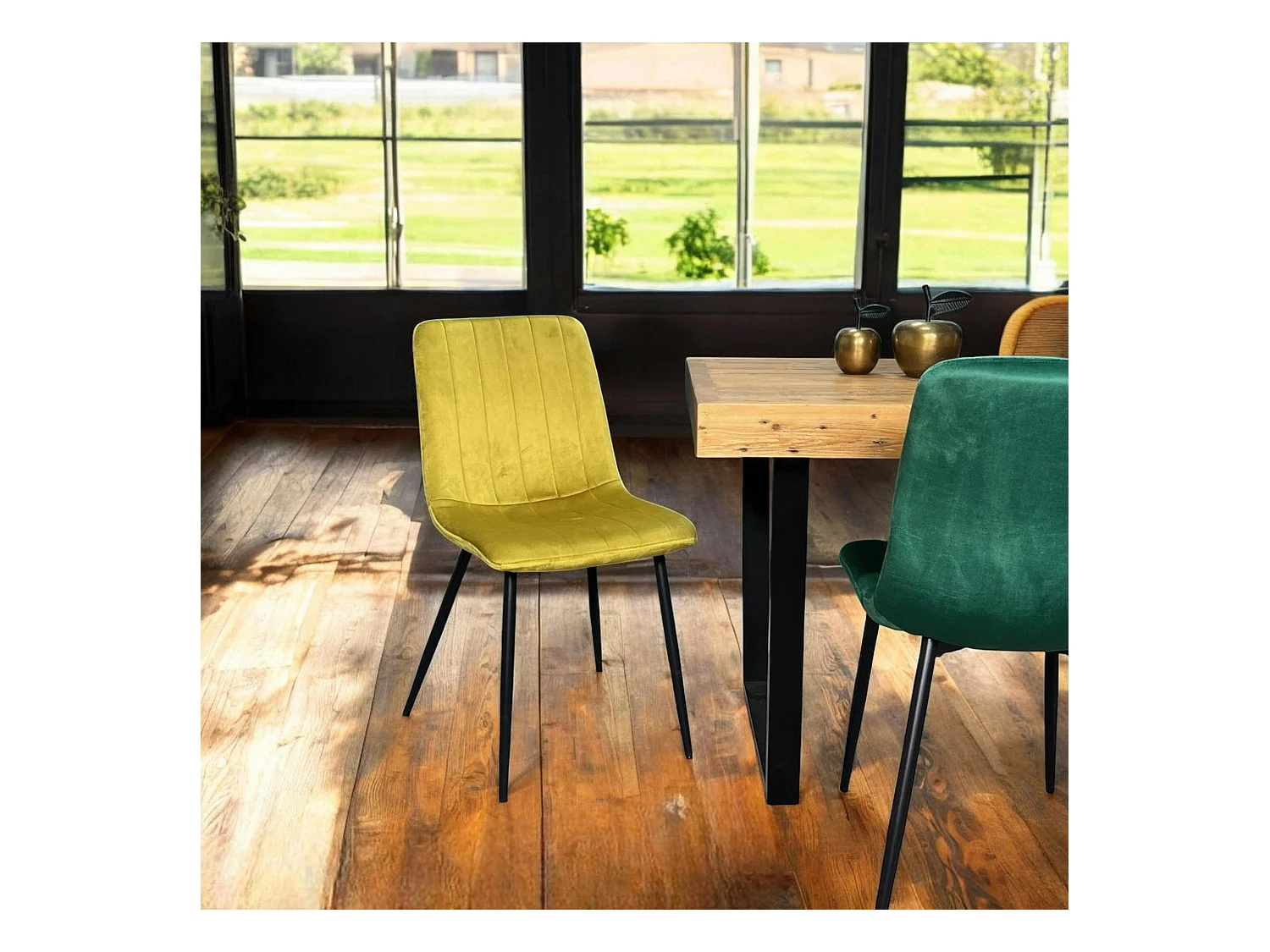 Chaise à rayures velours moutarde (lot de 2) MALANG