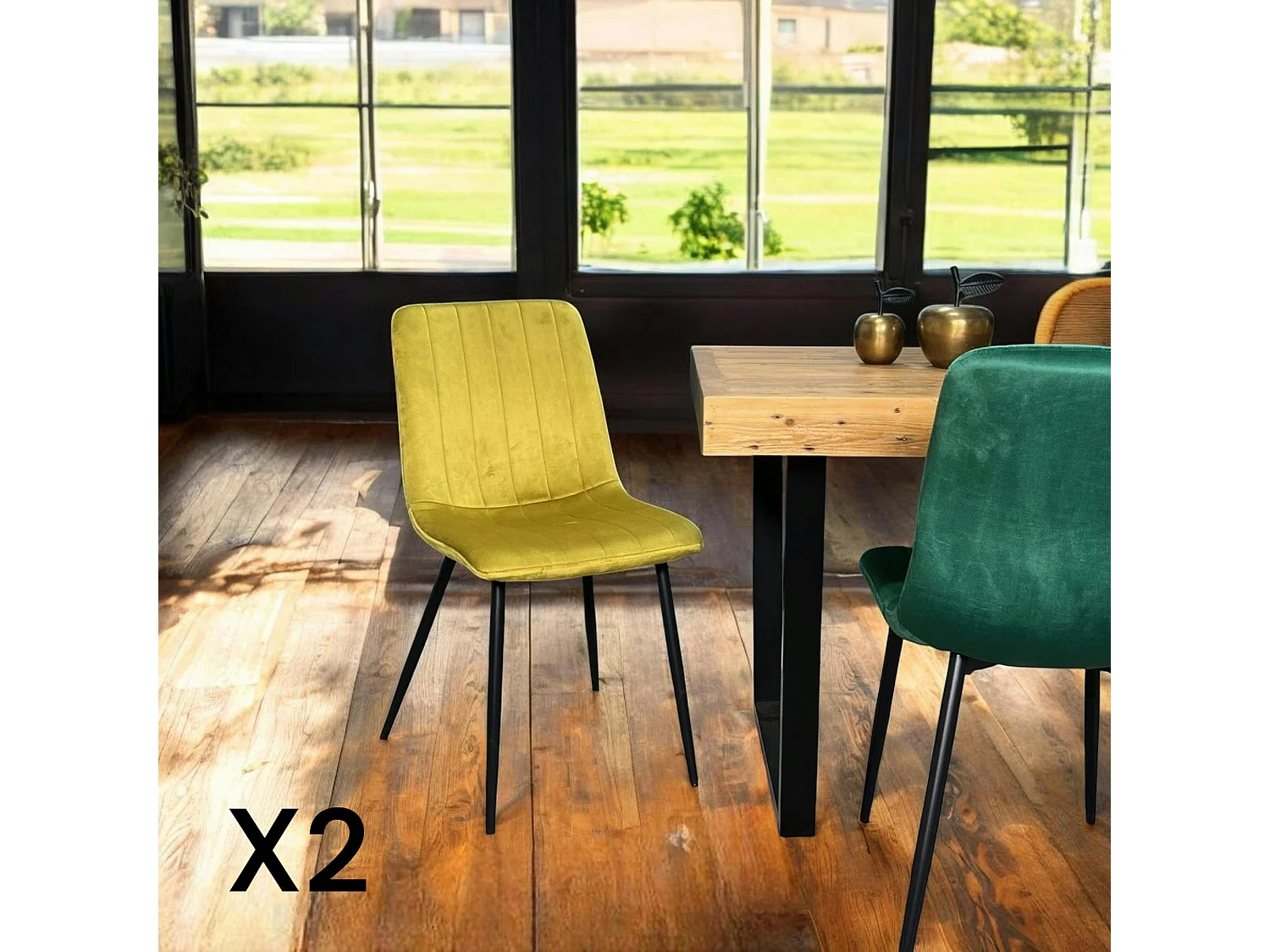 Chaise à rayures velours moutarde (lot de 2) MALANG