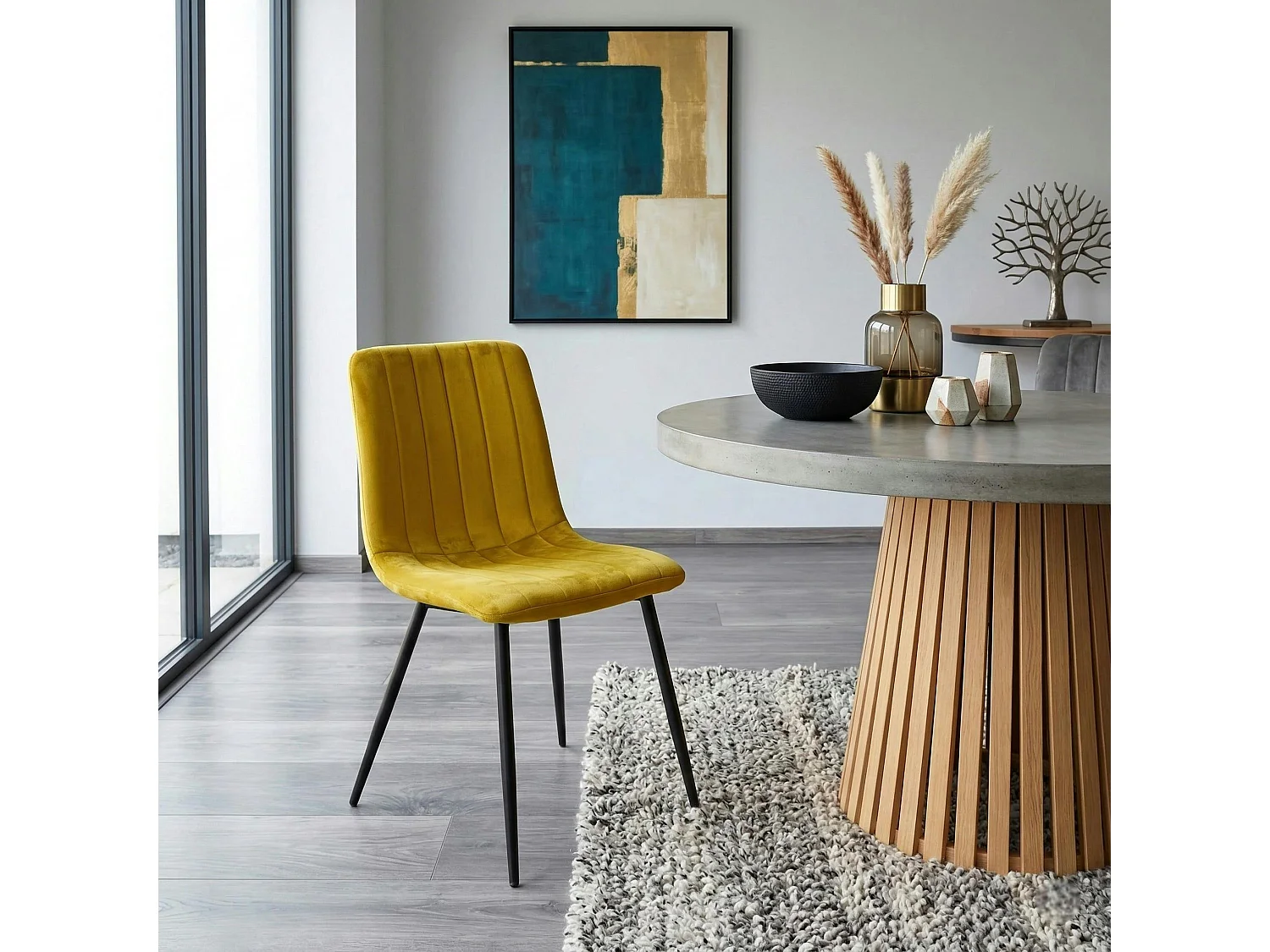 Chaise à rayures velours moutarde (lot de 2) MALANG