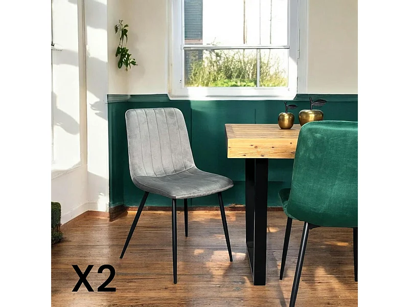 Chaise à rayures velours taupe (lot de 2) MALANG