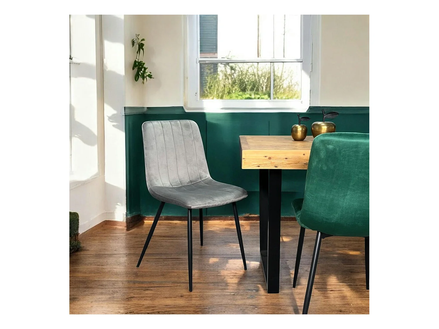 Chaise à rayures velours taupe (lot de 2) MALANG