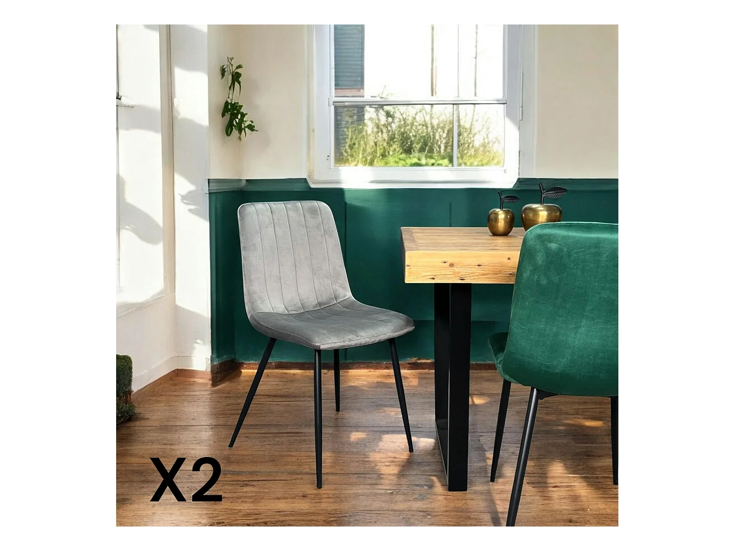 Chaise à rayures velours taupe (lot de 2) MALANG