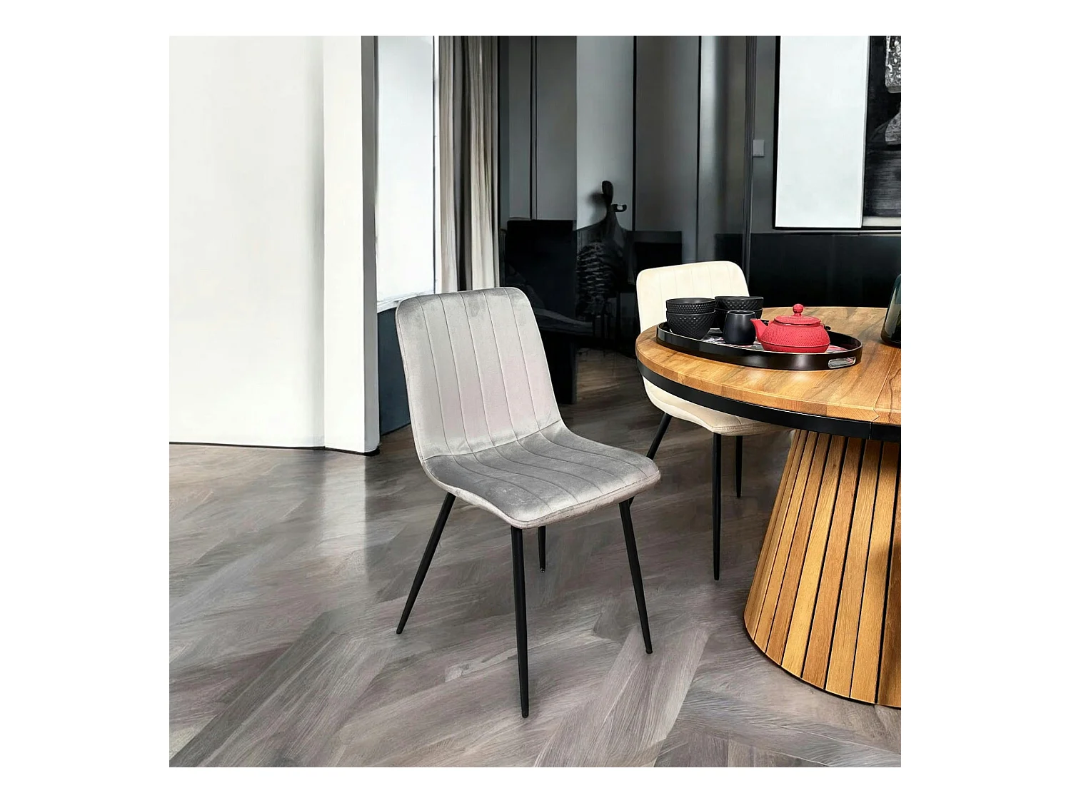 Chaise à rayures velours taupe (lot de 2) MALANG