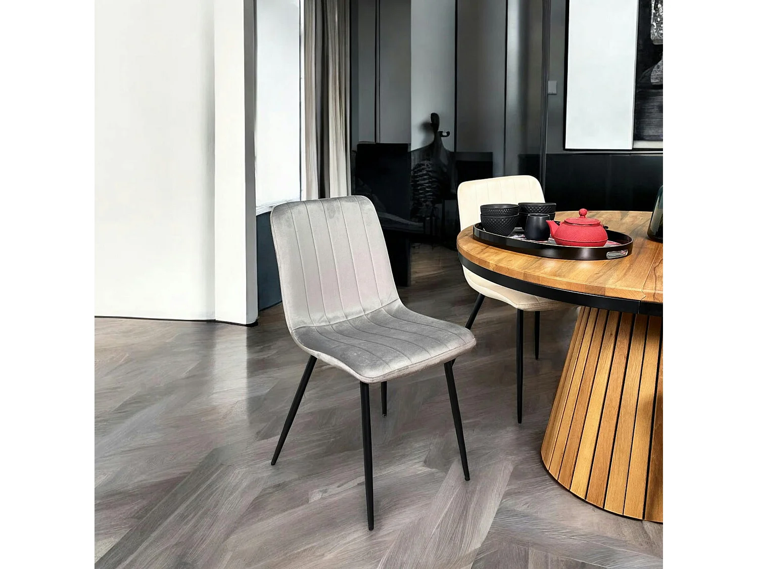 Chaise à rayures velours taupe (lot de 2) MALANG