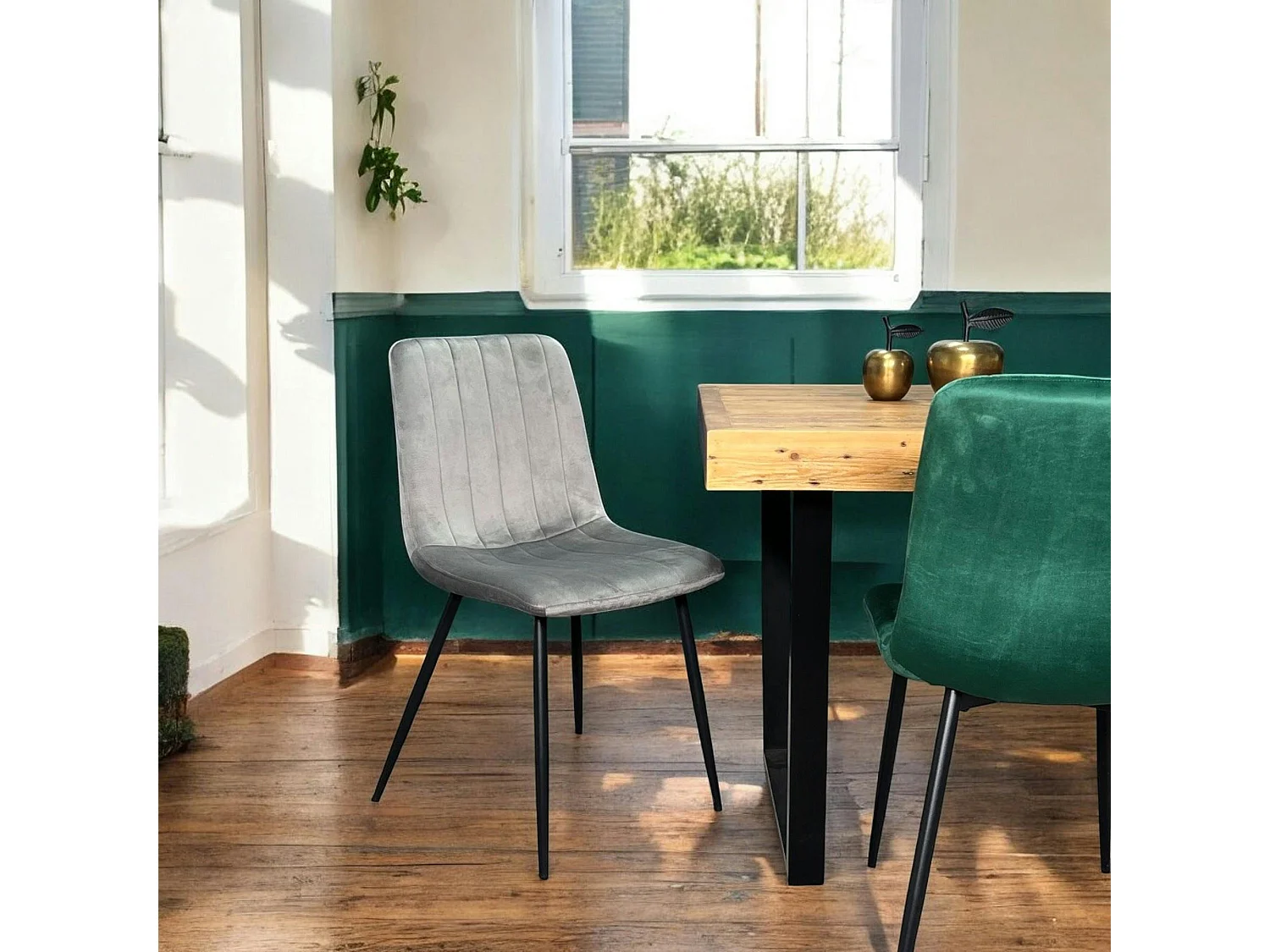 Chaise à rayures velours taupe (lot de 2) MALANG