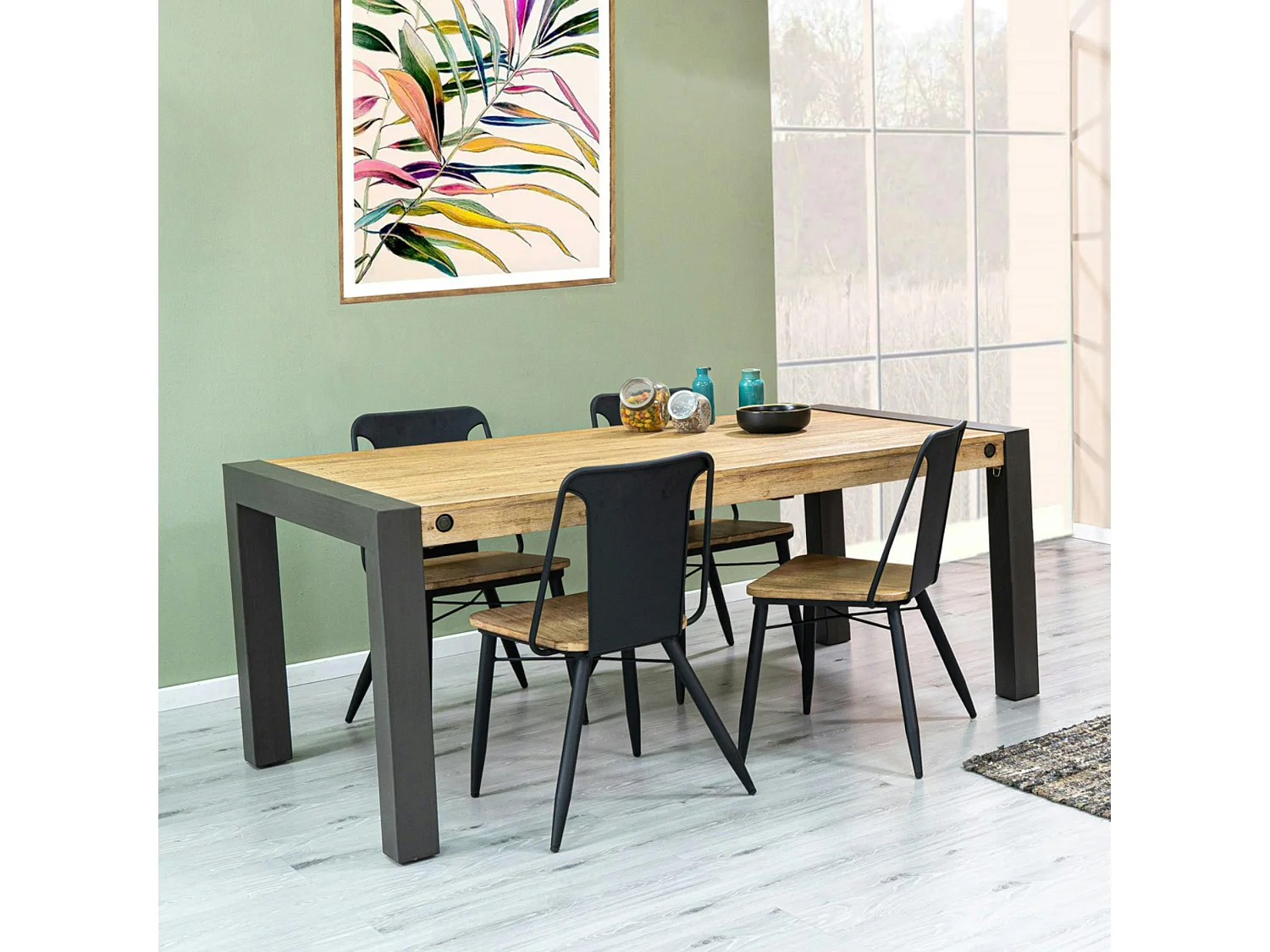 Chaise industrielle bois et métal noir BROOKLYN