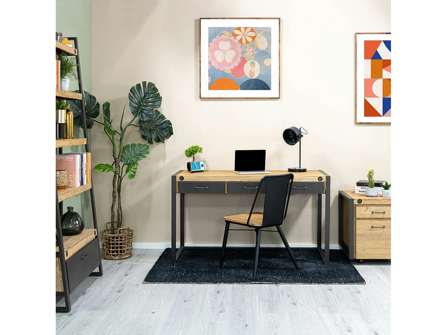 Chaise industrielle bois et métal noir BROOKLYN