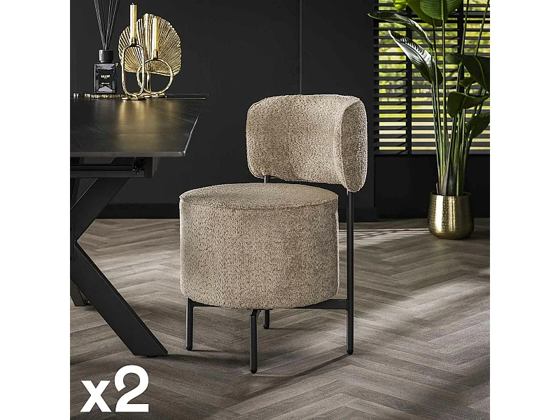 Fauteuil pivotant rond en bouclette sable (lot de 2) GALWAY