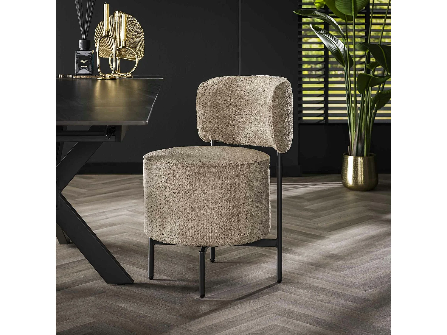 Fauteuil pivotant rond en bouclette sable (lot de 2) GALWAY