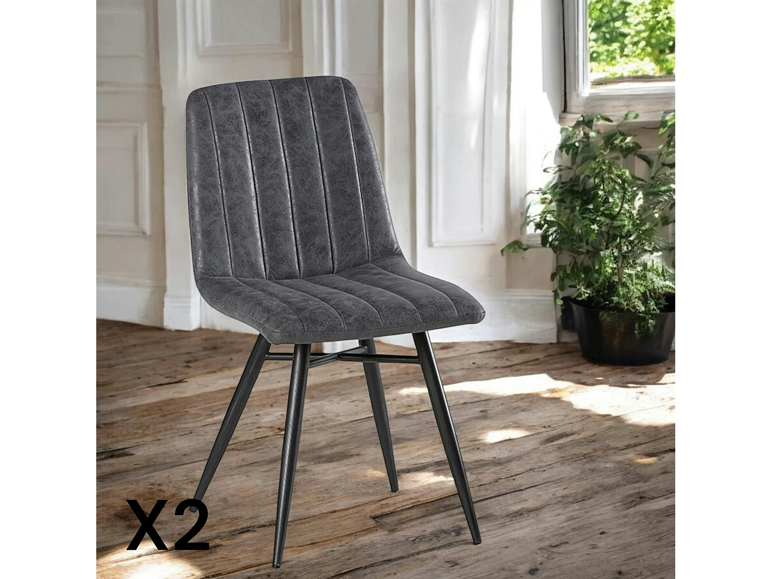 Chaise en tissu gris et pieds métal évasés (lot de 2) KERALA