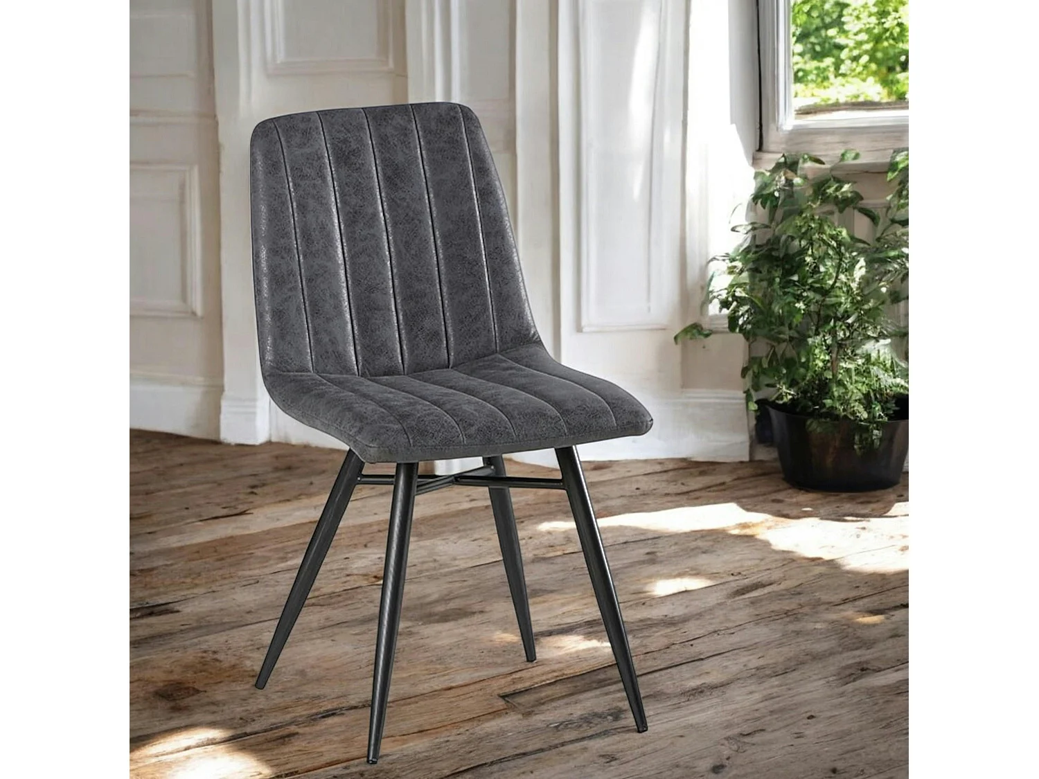 Chaise en tissu gris et pieds métal évasés (lot de 2) KERALA