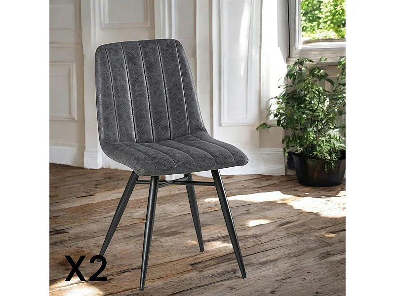 Chaise en tissu gris et pieds métal évasés (lot de 2) KERALA