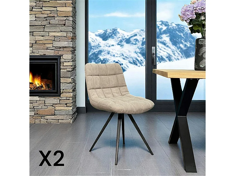 Chaise salle à manger tissu jeans sable (lot de 2)