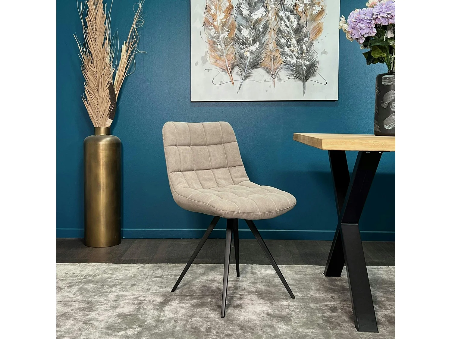 Chaise salle à manger tissu jeans sable (lot de 2)