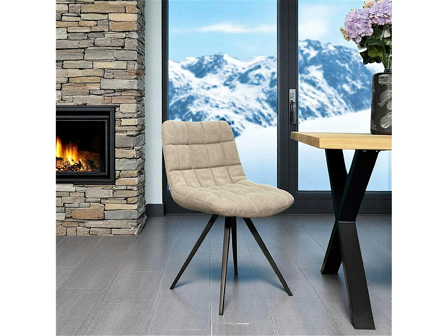 Chaise salle à manger tissu jeans sable (lot de 2)