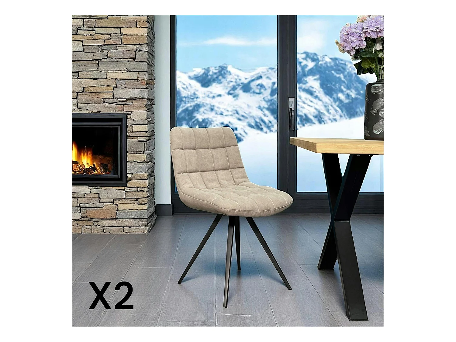Chaise salle à manger tissu jeans sable (lot de 2)