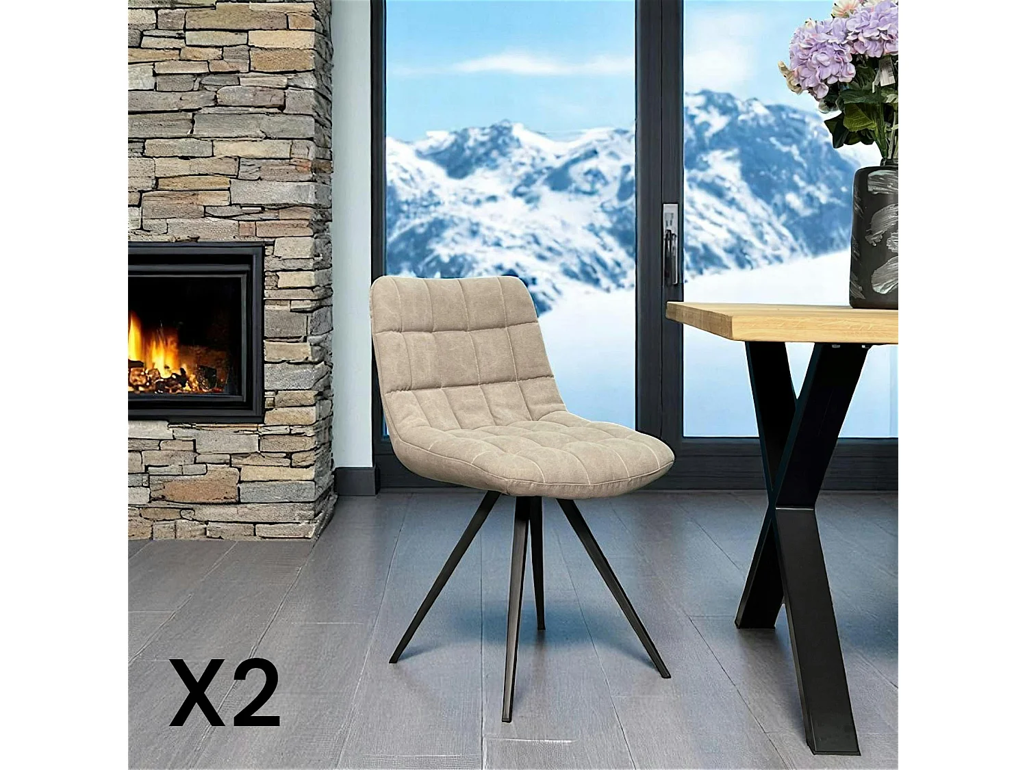 Chaise salle à manger tissu jeans sable (lot de 2)