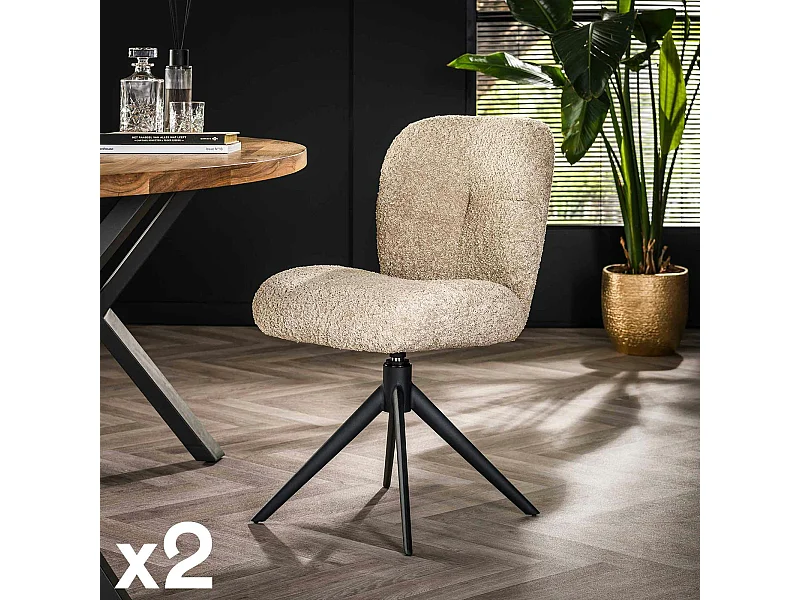 Chaise pivotante rembourrée en bouclette sable (lot de 2) GALWAY