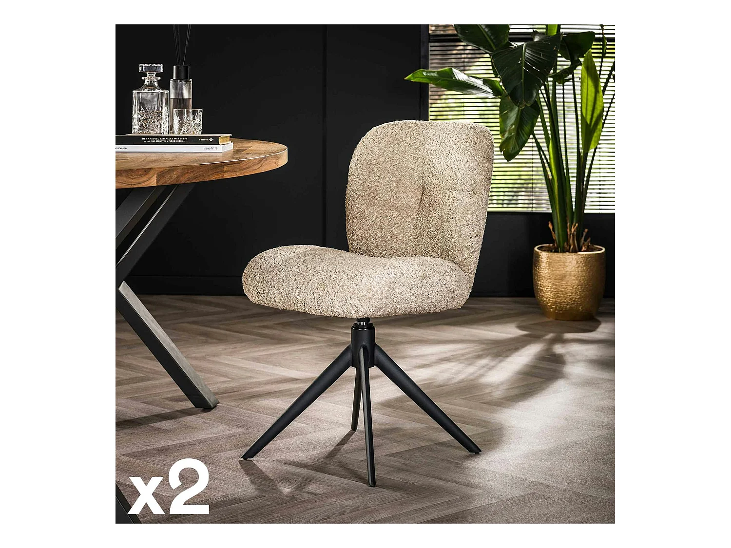 Chaise pivotante rembourrée en bouclette sable (lot de 2) GALWAY