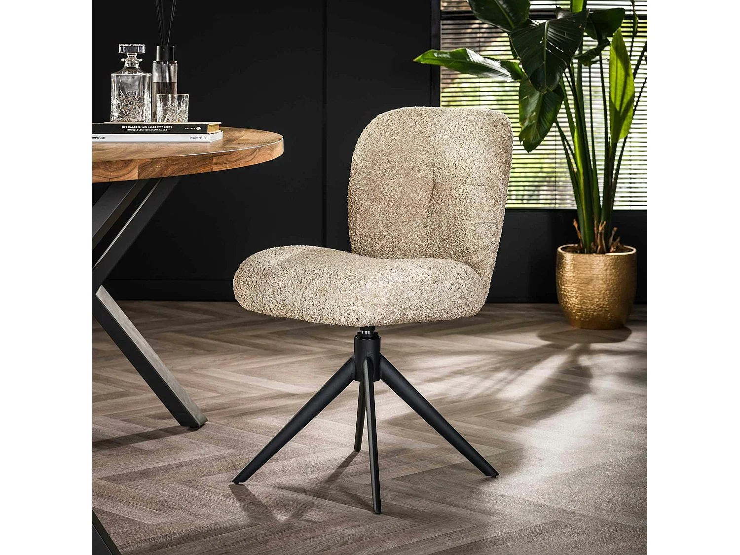 Chaise pivotante rembourrée en bouclette sable (lot de 2) GALWAY