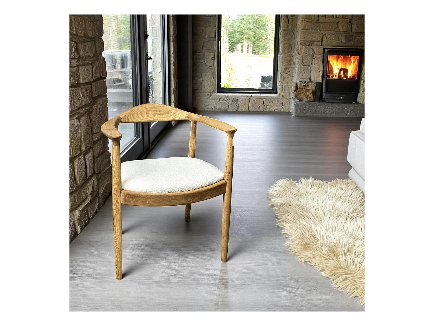 Chaise design en bouclette écrue PALERME