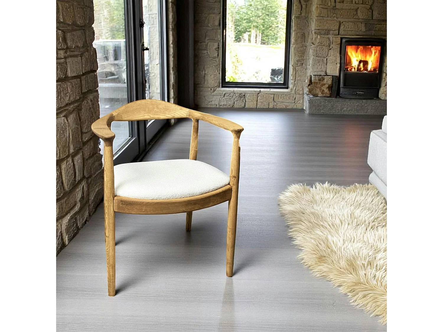 Chaise design en bouclette écrue PALERME