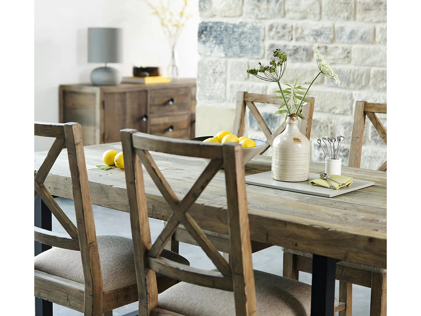 Chaise en tissu et bois recyclé BRISBANE (lot de 2)