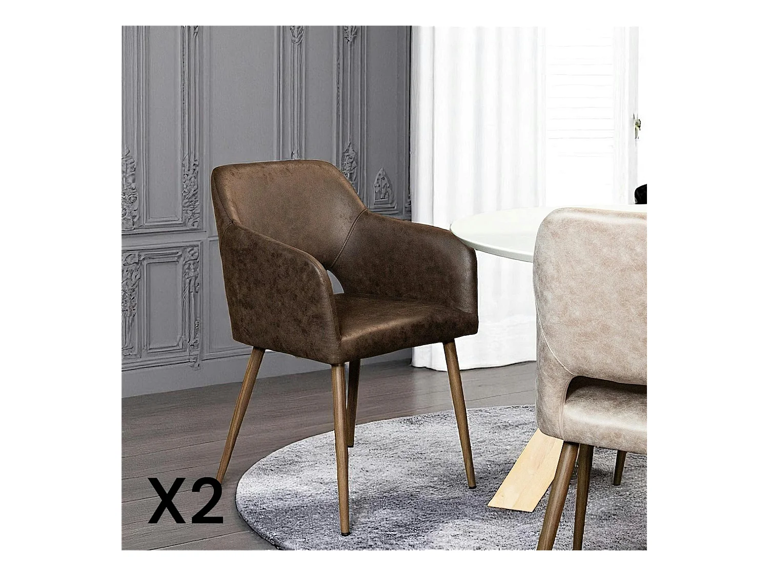 Fauteuil de table marron chocolat (lot de 2)