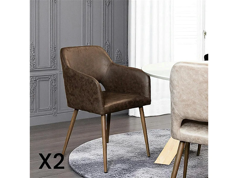 Fauteuil de table marron chocolat (lot de 2)