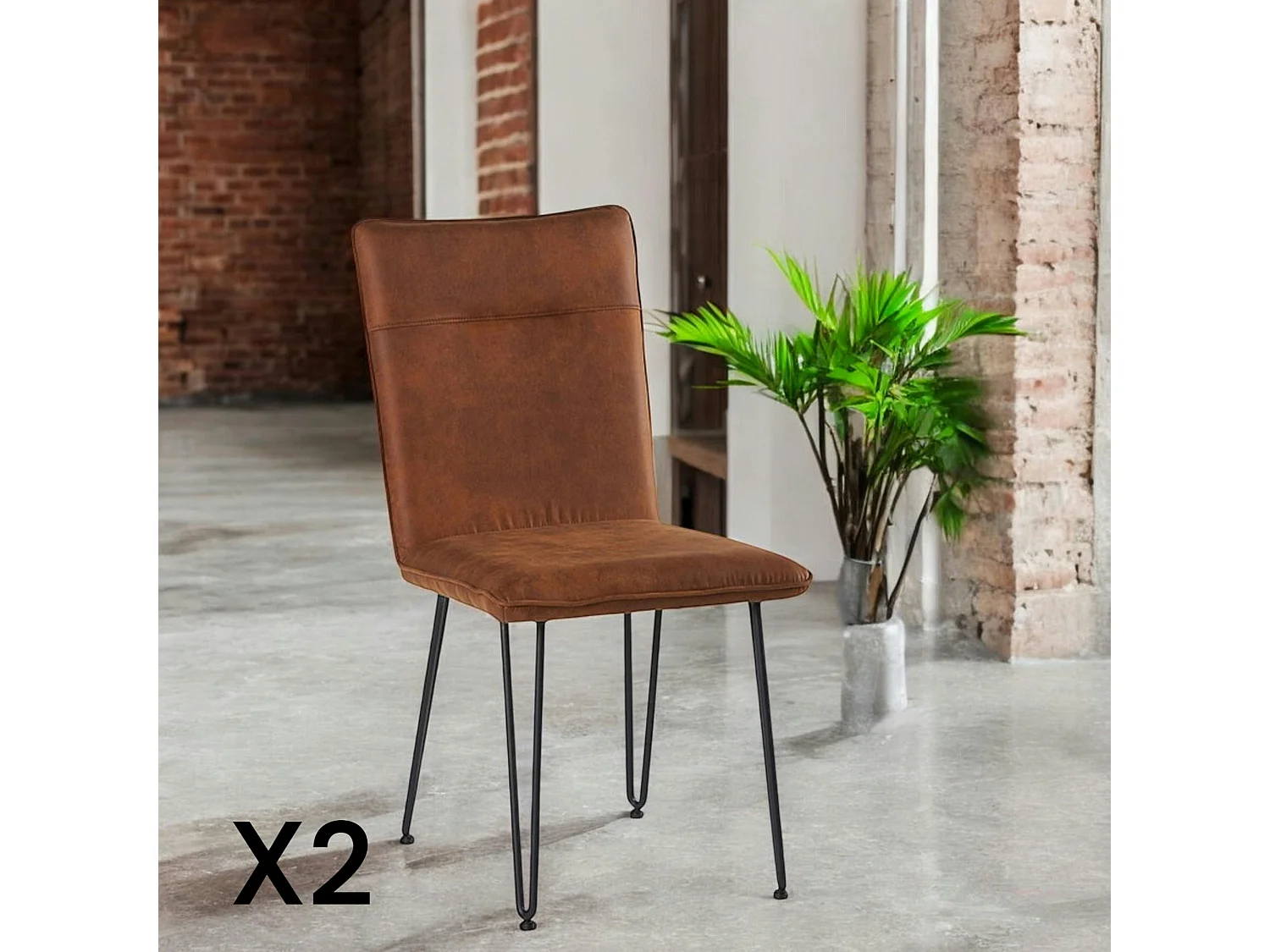 Chaise en tissu marron havane et pieds métal en épingle (lot de 2) KERALA