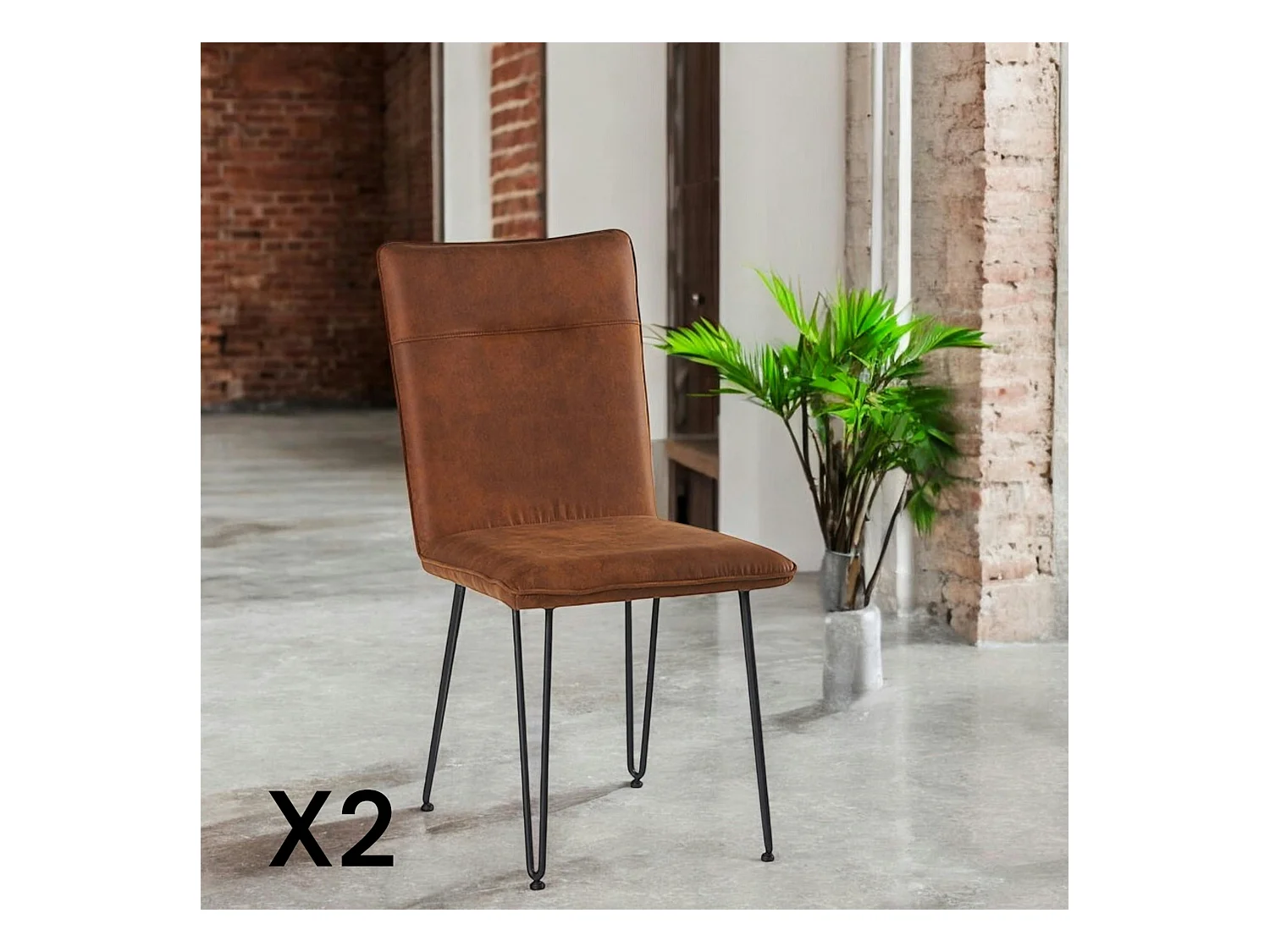 Chaise en tissu marron havane et pieds métal en épingle (lot de 2) KERALA