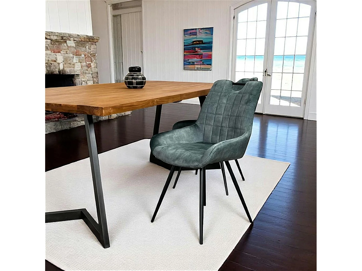 Chaise bleu pétrole avec poignée (lot de 2) MALMOE