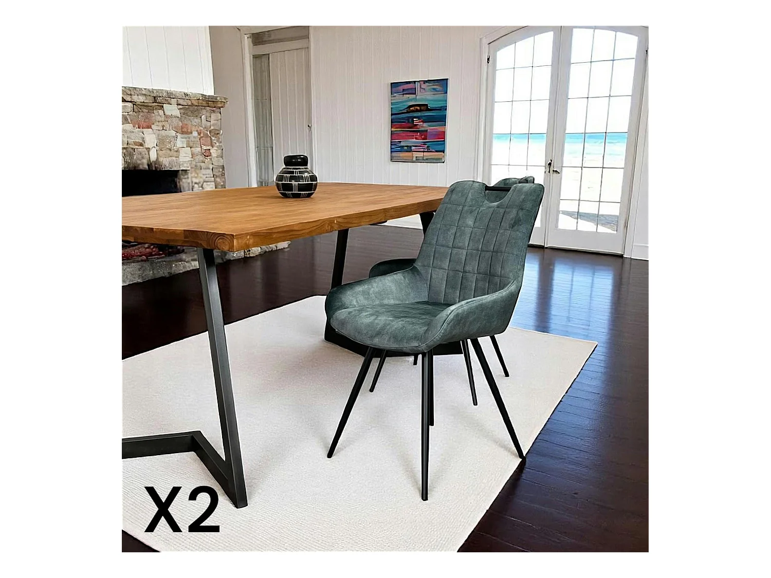 Chaise bleu pétrole avec poignée (lot de 2) MALMOE