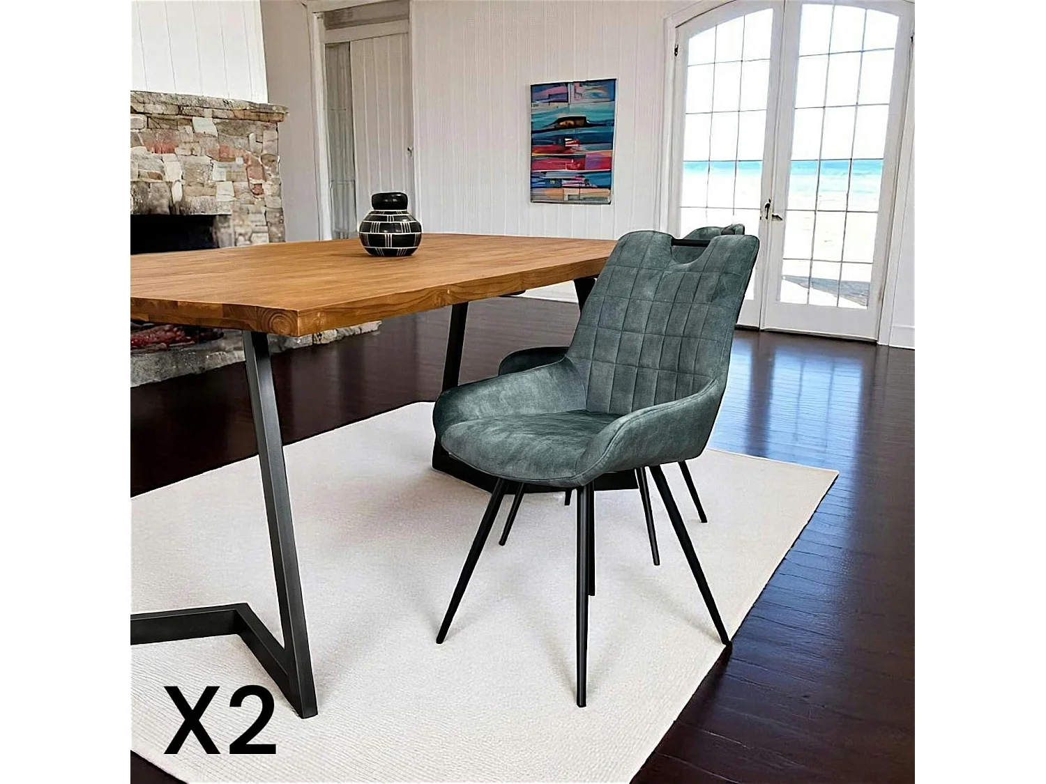 Chaise bleu pétrole avec poignée (lot de 2) MALMOE