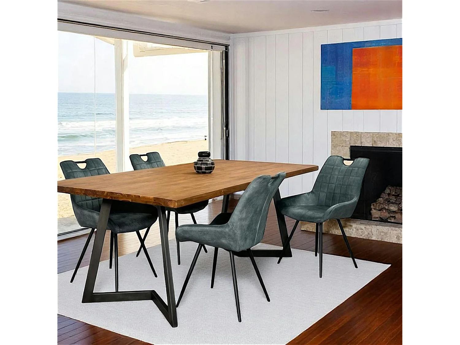 Chaise bleu pétrole avec poignée (lot de 2) MALMOE