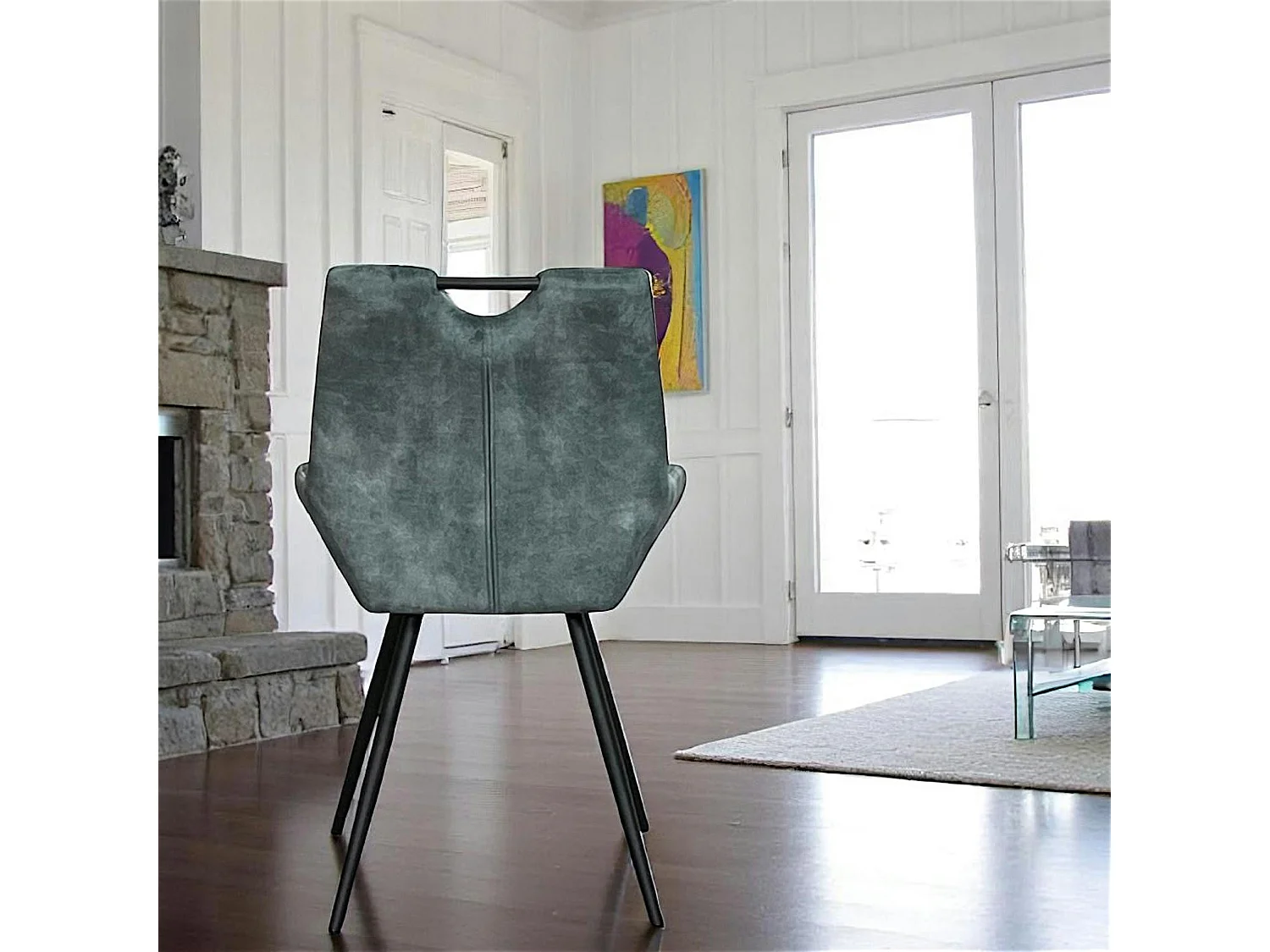 Chaise bleu pétrole avec poignée (lot de 2) MALMOE