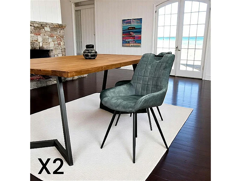 Chaise bleu pétrole avec poignée (lot de 2) MALMOE