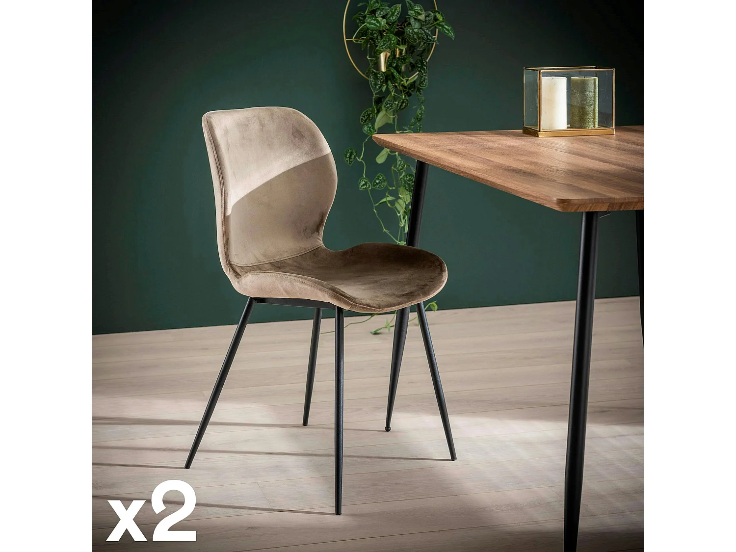 Chaise en velours sable MELBOURNE (lot de 2)