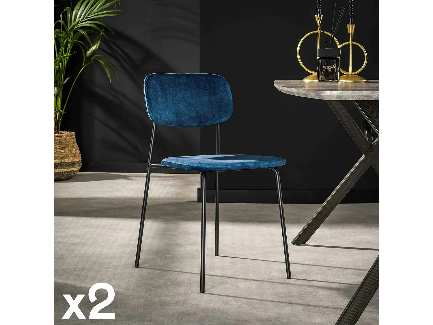 Chaise d'écolier en velours bleu (lot de 2) MELBOURNE