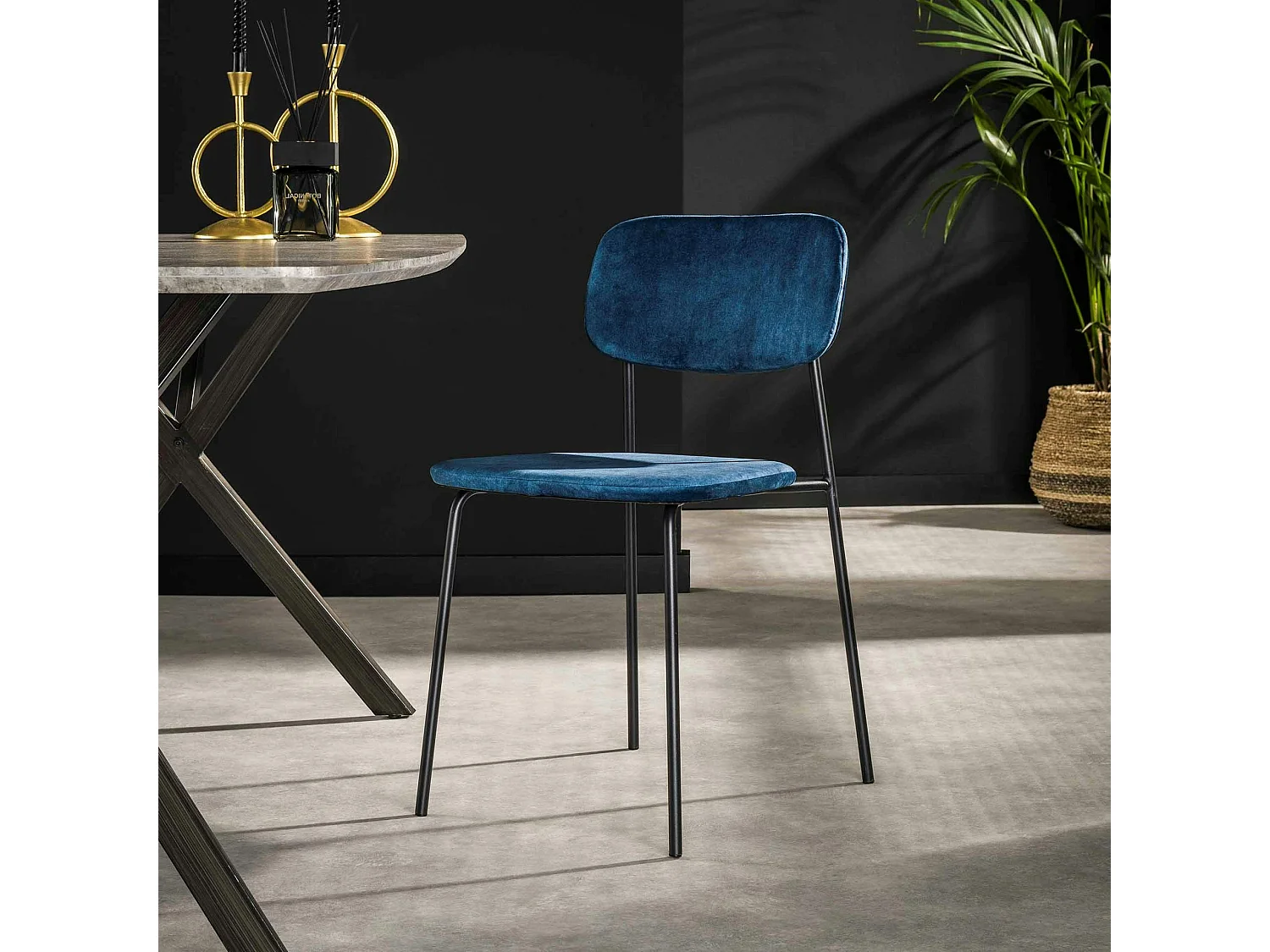 Chaise d'écolier en velours bleu (lot de 2) MELBOURNE